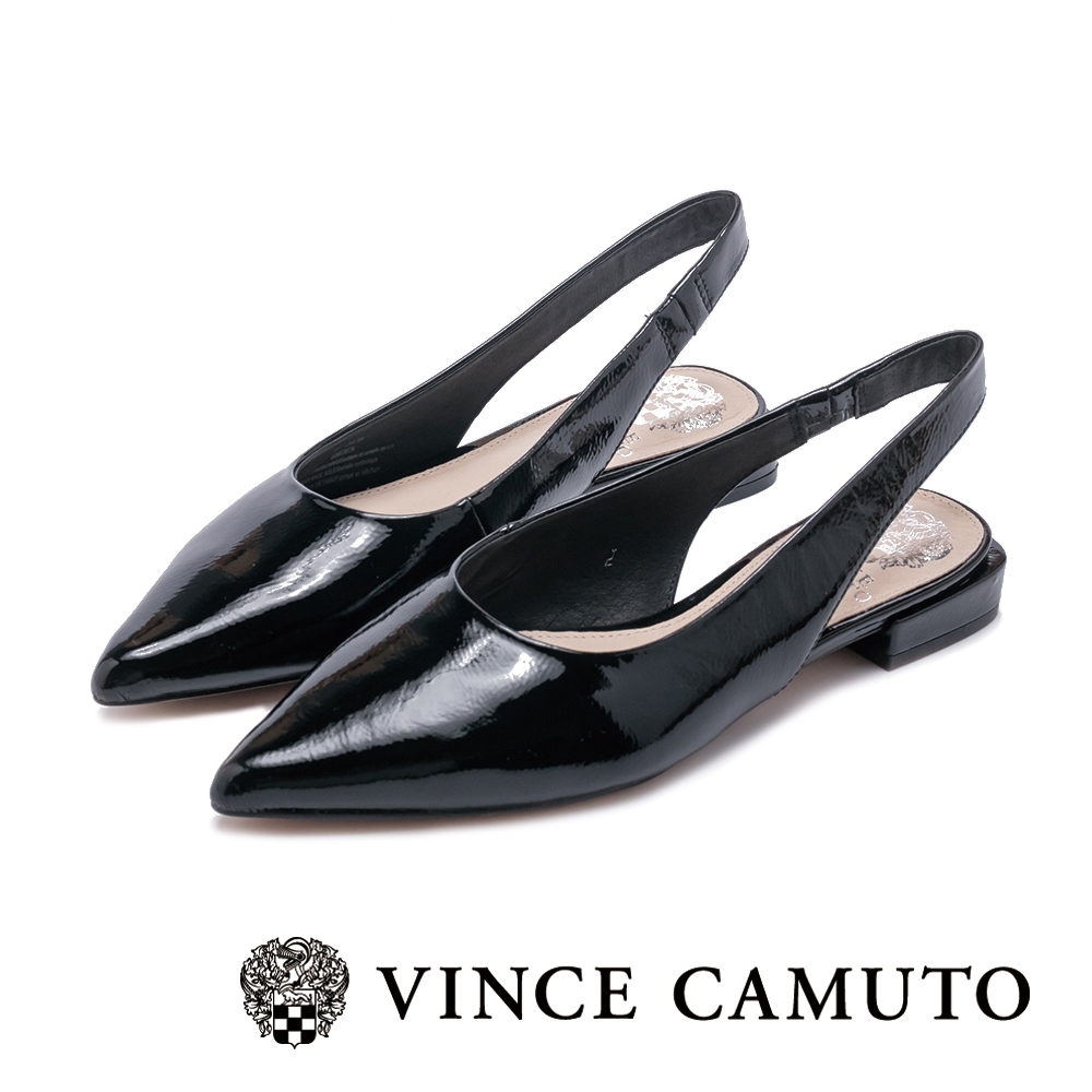 VINCE CAMUTO 微露美感 繫踝帶尖頭低跟鞋-鏡面黑