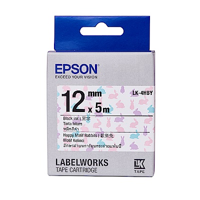 EPSON LK-4HBY Pattern系列歡樂兔底黑字標籤帶(寬度12mm)