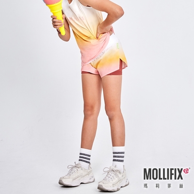 Mollifix 瑪莉菲絲 漸層活力雙層運動短褲_KIDS (暖陽橘)、跑步、訓練褲、瑜珈服