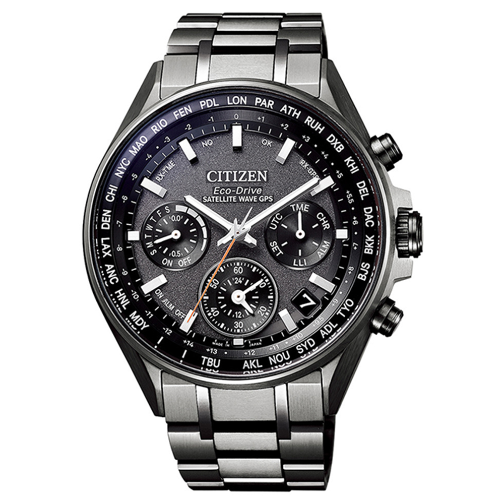 CITIZEN 星辰 廣告款光動能GPS衛星對時錶三眼腕錶-黑(CC4000-59L)