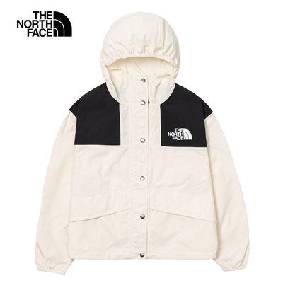 【The North Face 官方旗艦】北面女款米白色防潑水連帽防風外套｜5JXOQLI