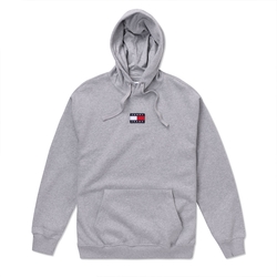 TOMMY 熱銷寬版貼布LOGO厚磅內刷毛圖案連帽T恤-灰色