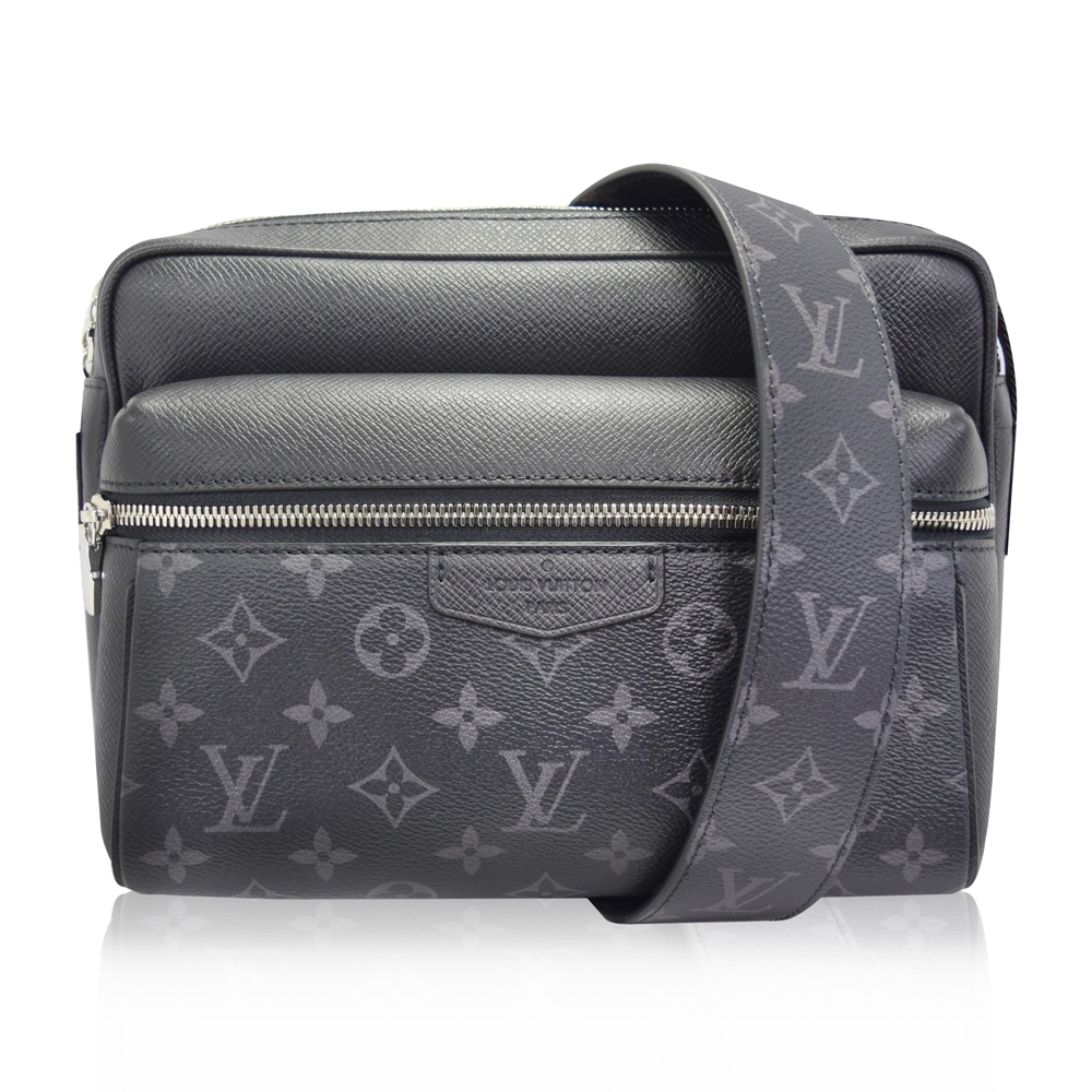 LV M30233 Outdoor牛皮與Eclipse塗層帆布拉鍊斜背信差包(黑)