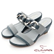 【CUMAR】撞色鎖鏈裝飾一字帶楔型涼拖鞋-淺灰 product thumbnail 1