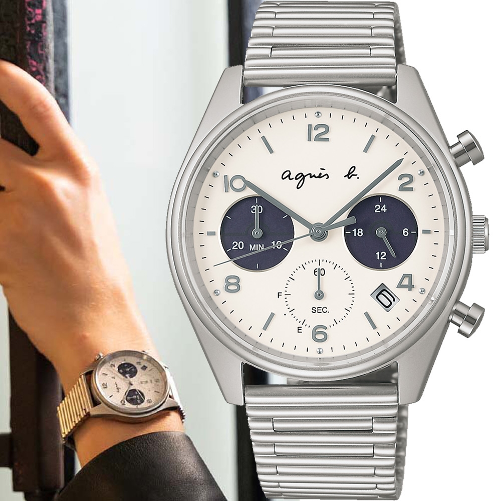 agnes b.法式簡約太陽能計時腕錶(VR42-KBK0S/BZ5015X1)