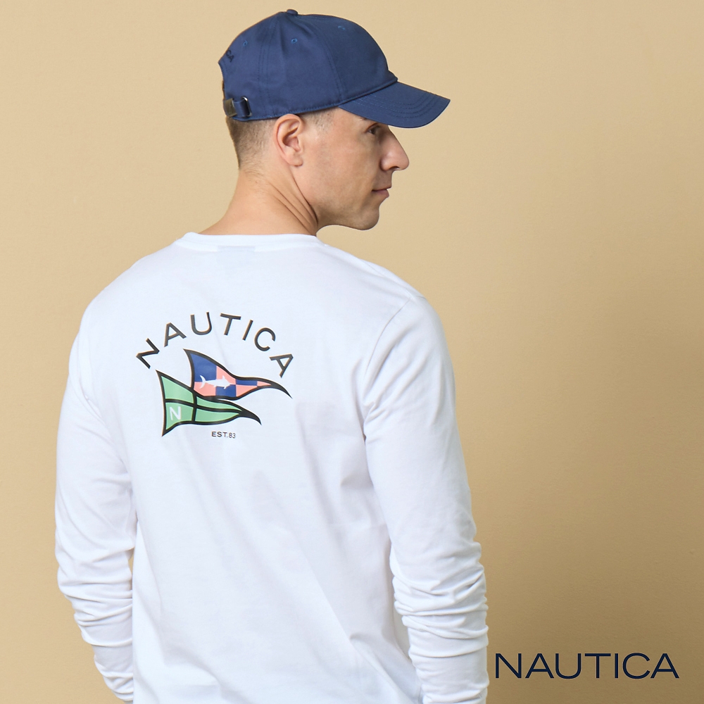 Nautica 男裝 簡約品牌LOGO旗語圖騰長袖T恤-白色