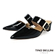 Tino Bellini 尖頭V口牛漆皮寬帶釦環粗跟穆勒鞋-黑 product thumbnail 1