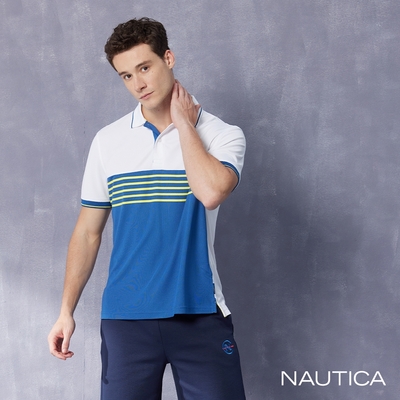 Nautica 男裝 時尚吸濕排汗短袖POLO衫-藍白色