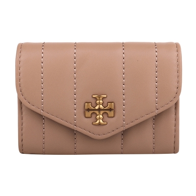 TORY BURCH  金屬TB 直條紋翻釦卡夾/零錢包  (奶茶色)