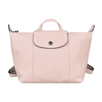 LONGCHAMP LE PLIAGE CUIR奔馬壓印LOGO梅蒂斯羊皮拉鍊後背水餃包(粉)