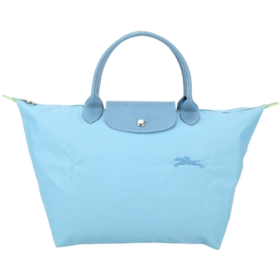 LONGCHAMP Le Pliage Green 中款 奔馬刺繡短提把水餃包(雷雨藍)