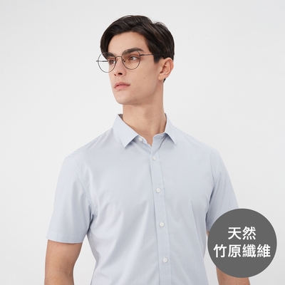 GIORDANO 男裝天然凉感短袖襯衫 - 05 藍色X白色