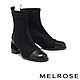 短靴 MELROSE 美樂斯 率性時髦丹寧拼接牛皮方頭高跟短靴－黑 product thumbnail 1