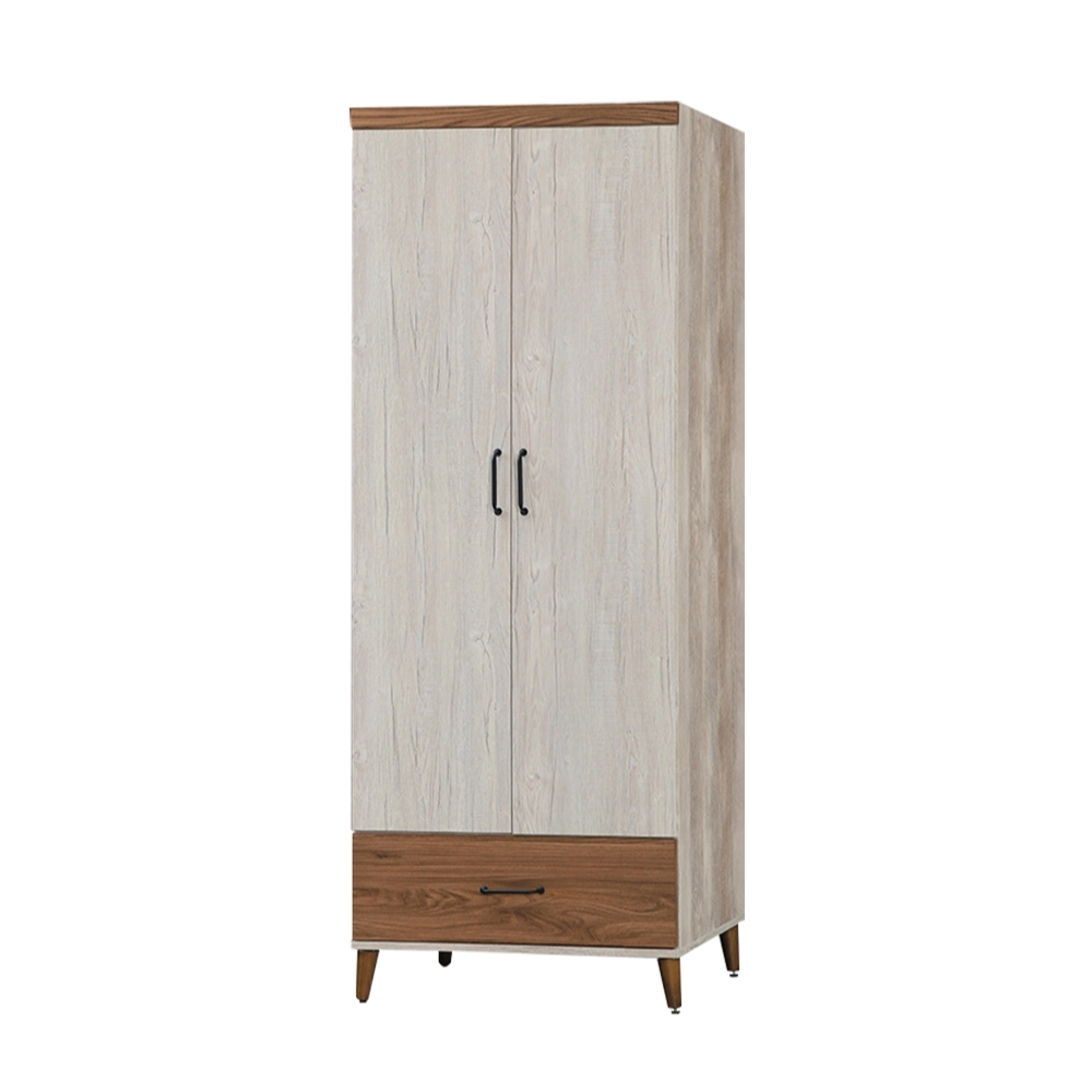 【綠活居】安哥拉 現代2.5尺二門單抽衣櫃/收納櫃(二款式可選)-76x57x199cm免組