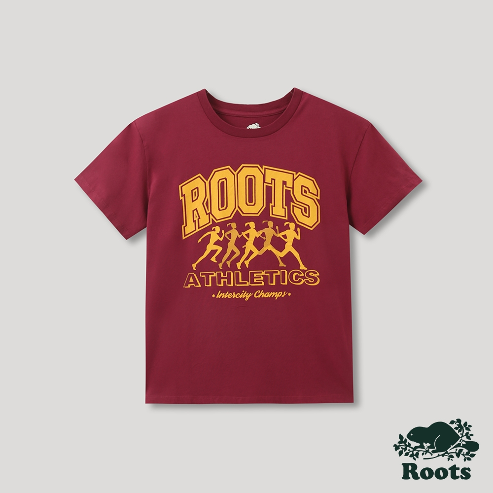 Roots女裝-運動派對系列 城市跑者短袖T恤-紅色