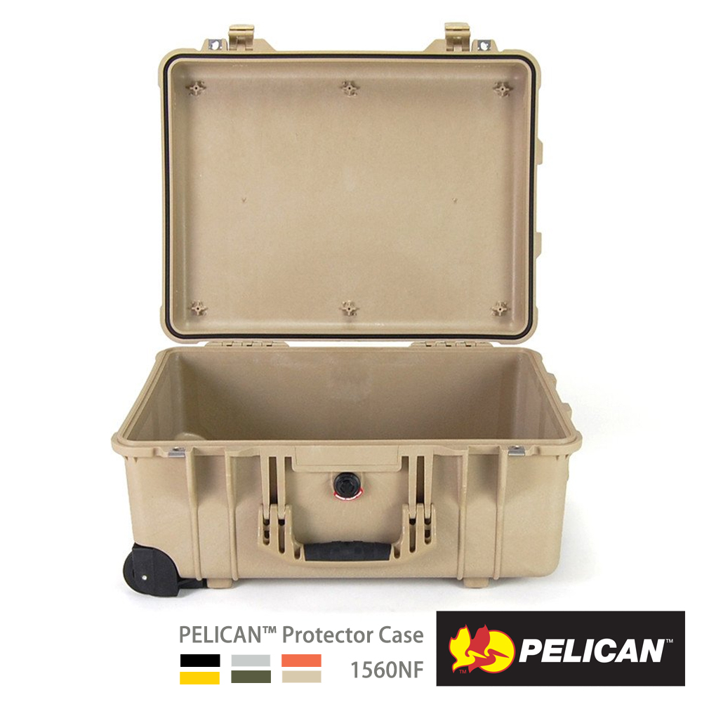 美國 PELICAN 1560NF 輪座拉桿氣密箱-空箱(沙漠黃)