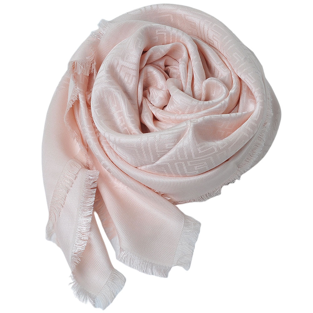 FENDI 義大利製FF蠶絲混羊毛品牌字母LOGO正方造型披肩/圍巾(粉紅色系)