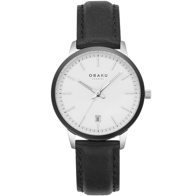 OBAKU 簡約美學淑女皮革時尚腕錶-黑X白-V270LDAWRB-34mm