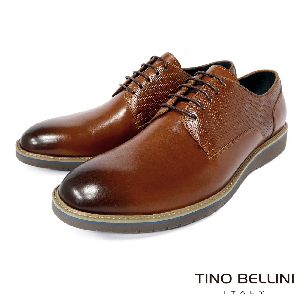 TINO BELLINI 男款牛皮舒適圓頭厚底紳士綁帶鞋