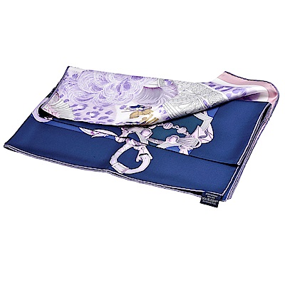 HERMES 經典Plumets du Roy系列戰馬圖騰絲質方巾/披巾(粉紫X水手藍)