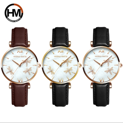 HANNAH MARTIN 石英機芯手錶 不鏽鋼珍珠貝殼面皮帶女士手錶(HM-1531)