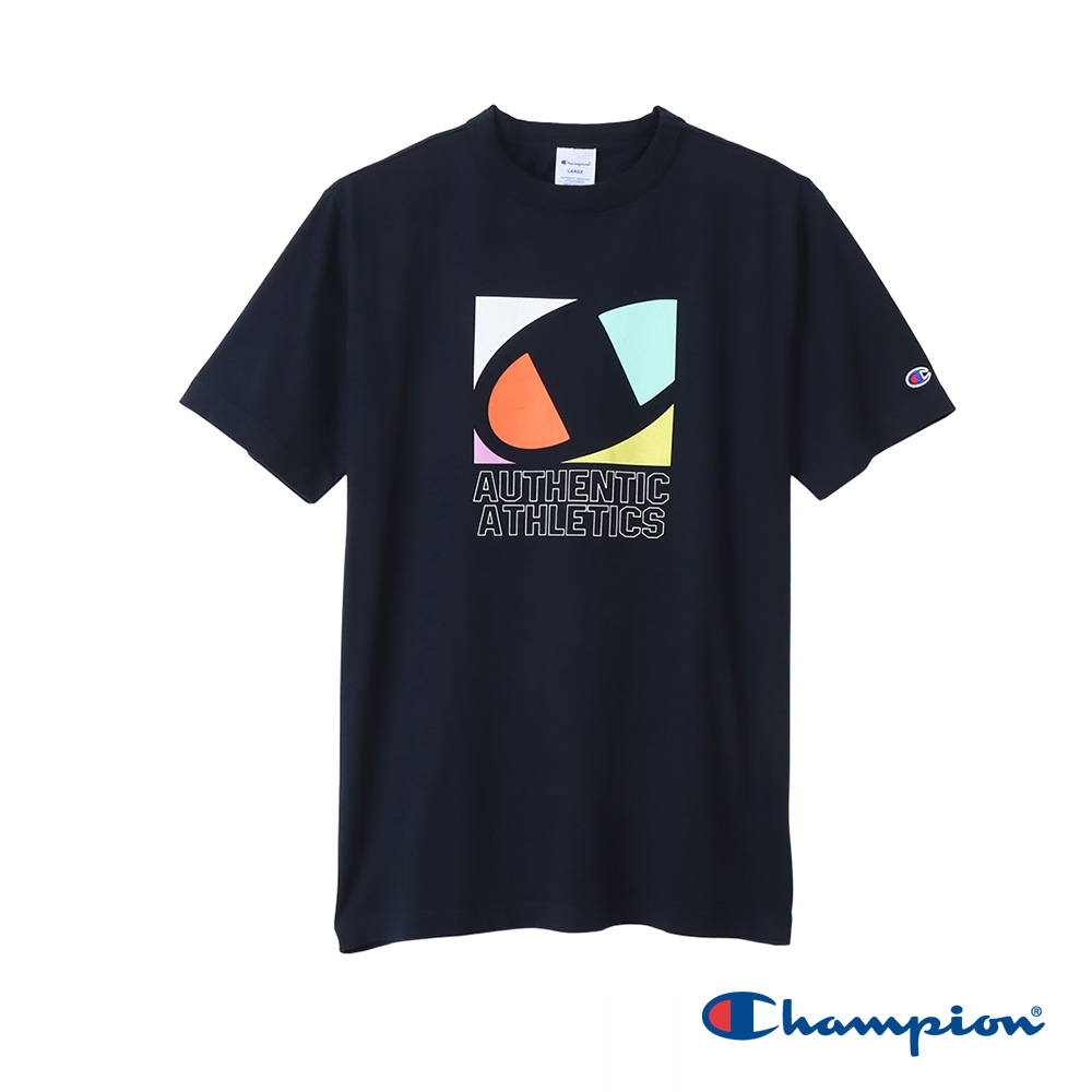 Champion-印花圖騰短袖T恤-男(深藍)