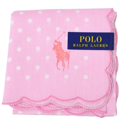 RALPH LAUREN POLO 小馬LOGO圓點圖騰荷葉邊小帕巾(粉紅系/34CM)