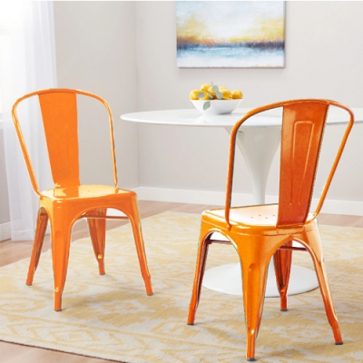 E-home Sidney希德尼工業風金屬高背餐椅 橘色