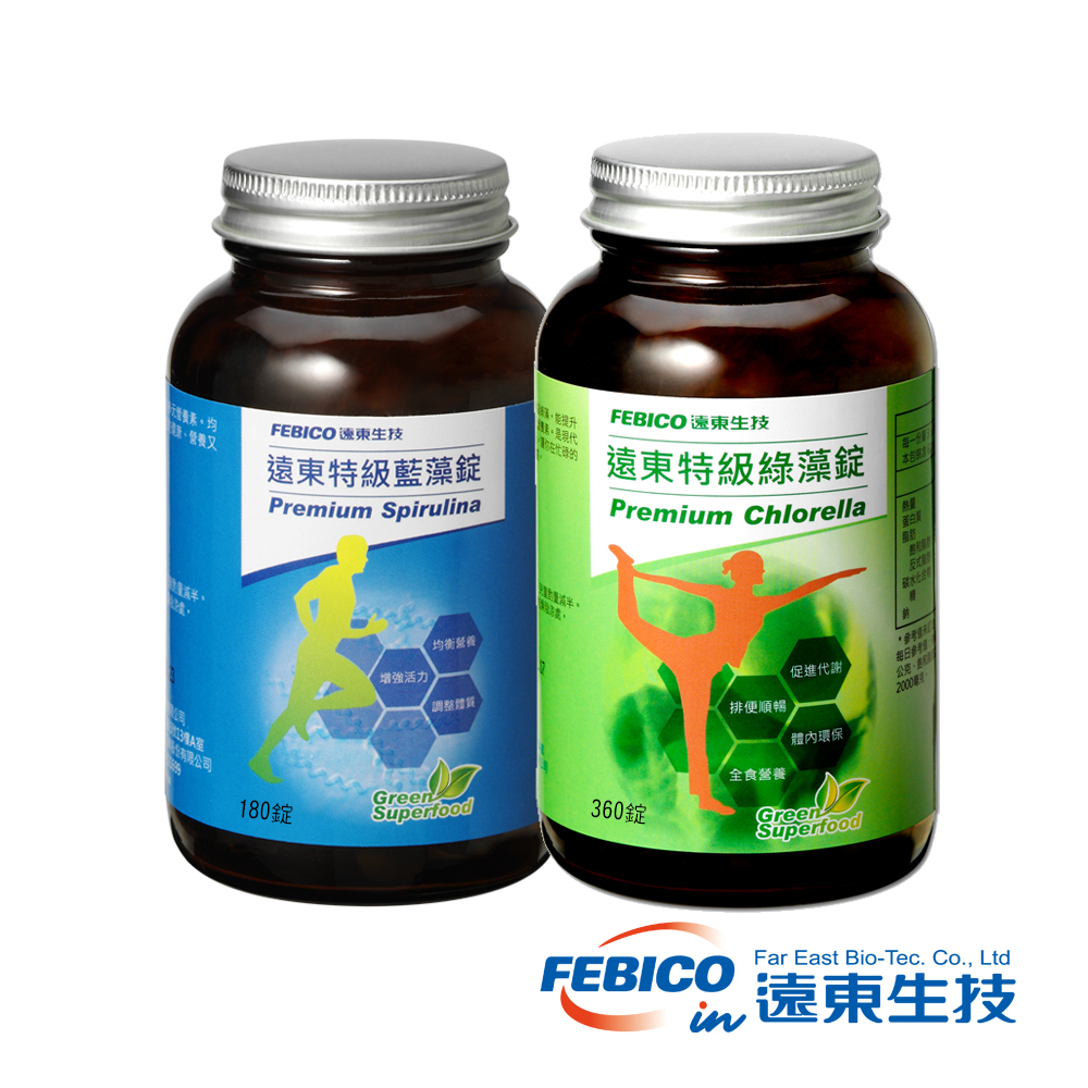 遠東生技 特級藍藻500mg(180錠/瓶)*1+特級綠藻500mg(360錠/瓶)*1