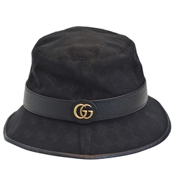 GUCCI 經典GG LOGO帆布皮革飾邊漁夫帽(黑)