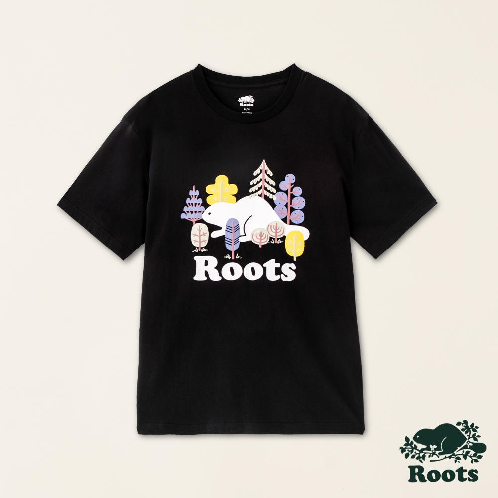 Roots男裝-動物派對系列 北美短葉松海狸純棉短袖T恤-黑色