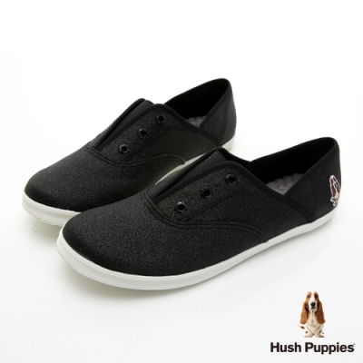 Hush Puppies 閃耀咖啡紗懶人帆布鞋-黑