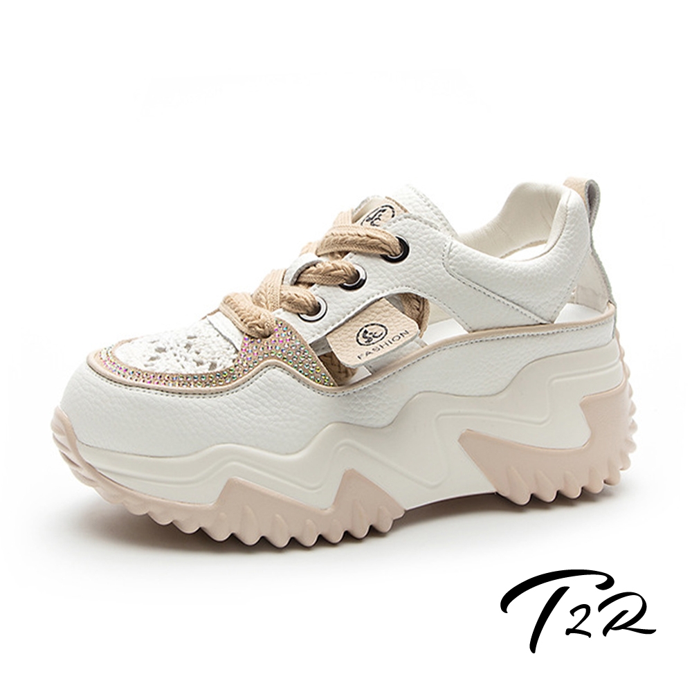 T2R-正韓空運-休閒時尚厚底復古女鞋涼鞋-增高約6.5公分-粉/灰/杏 (杏色)