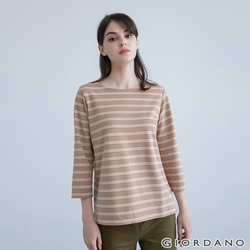 GIORDANO 女裝簡約厚磅七分袖T恤 - 75 菌杏X奶酪白