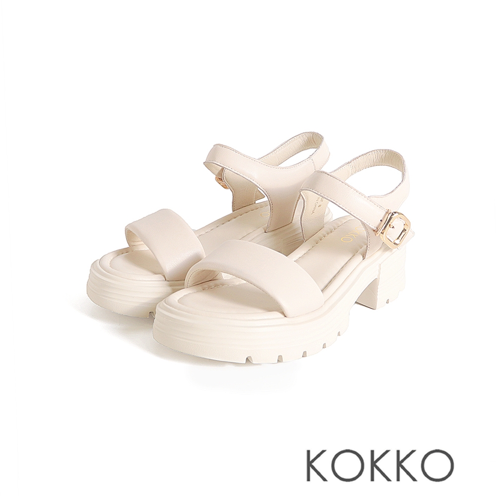 KOKKO個性輕量柔軟羊皮厚底涼鞋白色