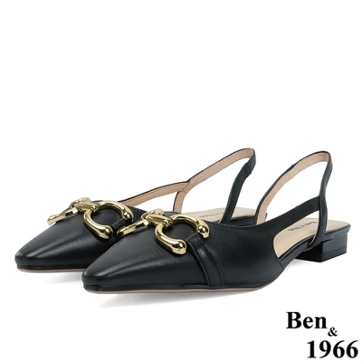 Ben&1966高級羊皮潮流扣飾後空跟鞋-黑(226301)