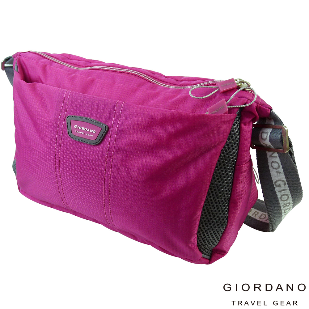 GIORDANO 佐丹奴 休閒格紋多功能兩用肩斜背包(桃紅)