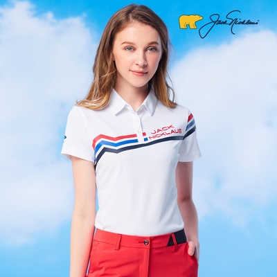 【Jack Nicklaus 金熊】GOLF女款彈性印花吸濕排汗高爾夫球衫/POLO衫(白色)