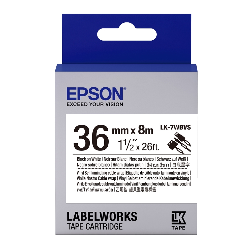 EPSON C53S657412 LK-7WBVS 線材標籤系列白底黑字標籤帶(寬度36mm)