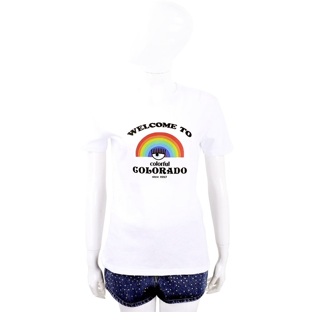 Chiara Ferragni Rainbow 彩虹標語印花白色棉質T恤