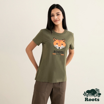 Roots 女裝- OUTDOORS ANIMAL短袖T恤-橄欖綠