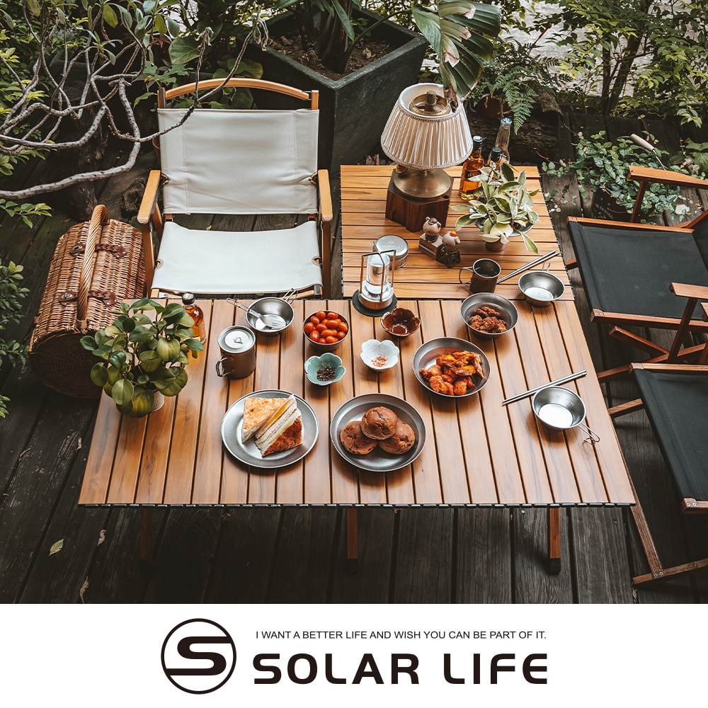 Solar Life 索樂生活 輕量鋁合金木紋蛋捲桌/L+S (大+小優惠組).鋁合金折疊桌 露營桌野餐桌 戶外摺疊桌 露營美學 輕巧桌休閒桌