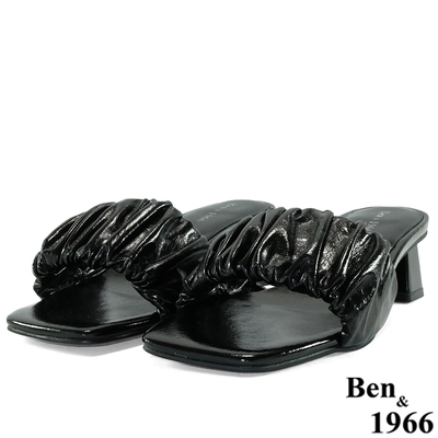Ben&1966高級頭層羊皮流行低跟拖鞋-黑(226051)