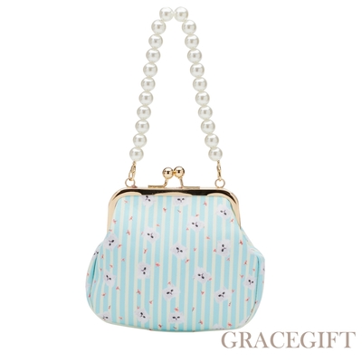 【Grace Gift】PAUL & JOE聯名-貓咪滿版印花珍珠鍊口金包 淺綠