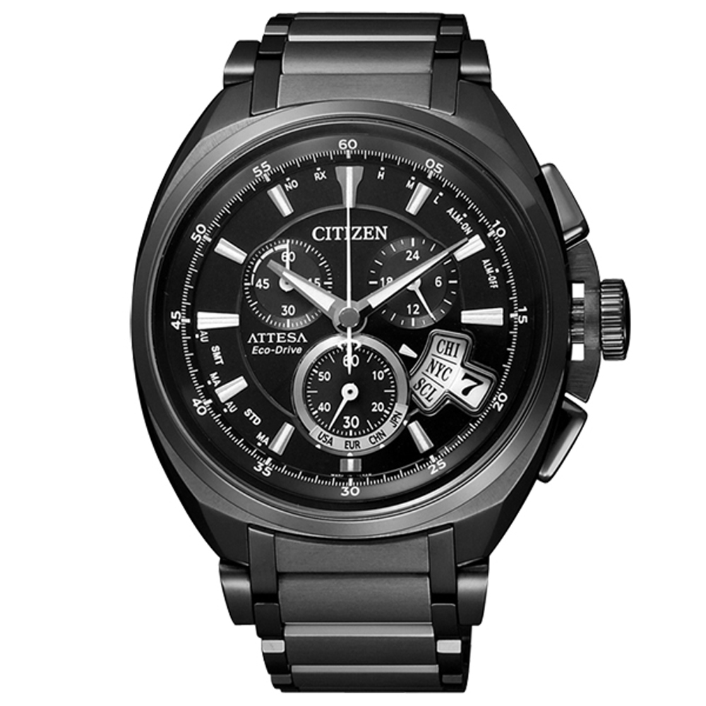 CITIZEN 錶現自我光動能鈦金屬腕錶(黑)-ATD53-3012