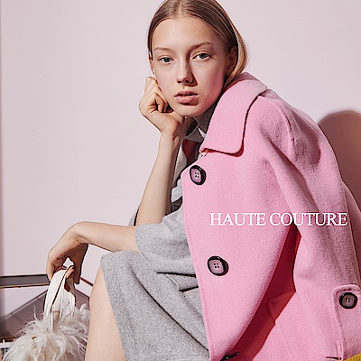 Haute Couture 高定系 100%羊毛長版毛呢造型大衣外套-玫瑰粉