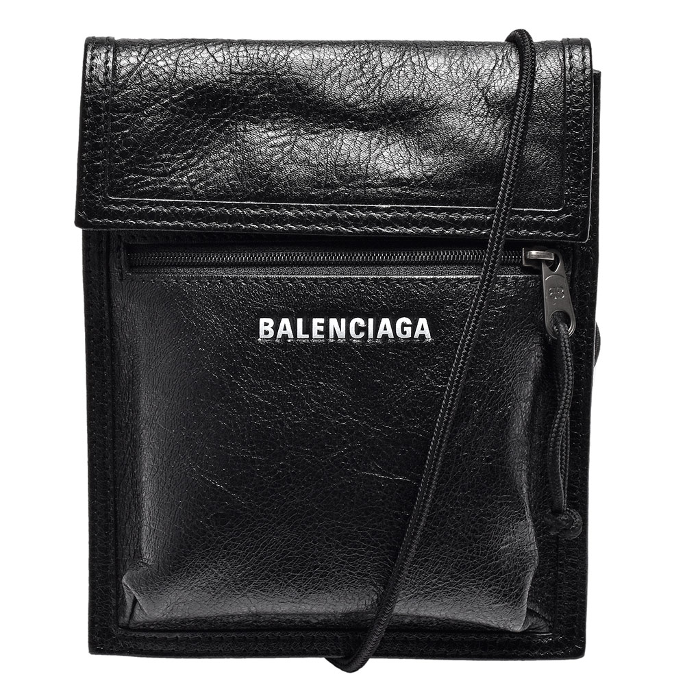 BALENCIAGA 經典Explorer系列品牌粗體字母烙印小羊皮斜背包(小-黑)