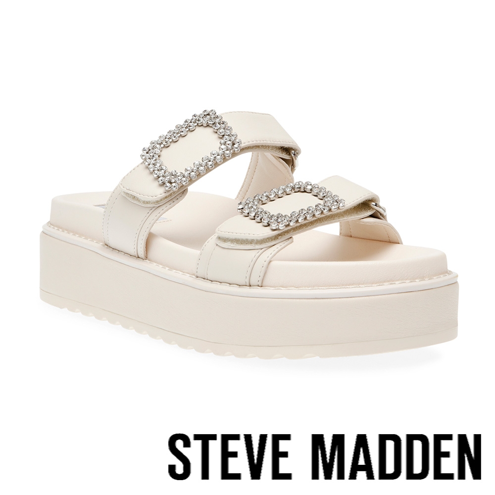 STEVE MADDEN-MONUMENTAL 鑽飾雙帶厚底拖鞋-白色