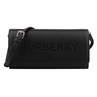 BURBERRY 烙印LOGO牛皮革皮夾式斜背包(黑)