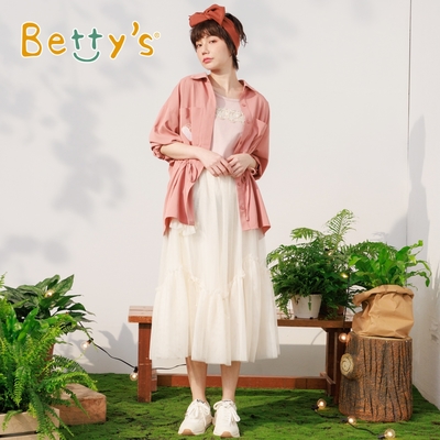 betty’s專櫃款　鬆緊腰圍抽皺長紗裙 (米白)